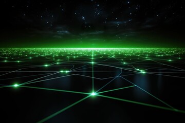 Obraz premium Background technology Gravitational field model, glowing lines green neon lines futuristic style.