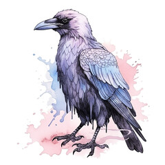 Fototapeta premium Watercolor pastel purple Halloween raven