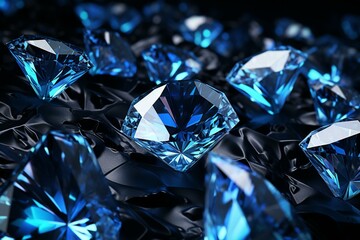 Black background featuring blue diamonds in a 3D illustration. Generative AI - obrazy, fototapety, plakaty