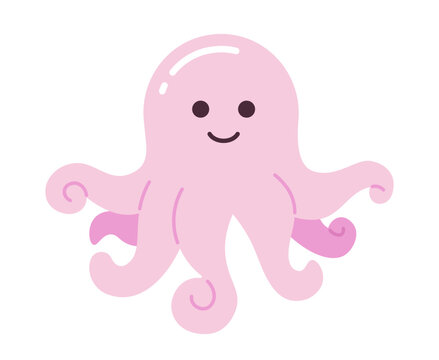 Adorable octopus baby with curled tentacles semi flat color vector character. Underwater ocean creature. Editable full body personage on white. Simple cartoon spot illustration for web graphic design