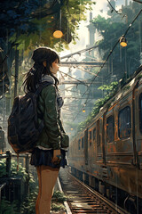 Naklejka premium woman on the railway, generative ai