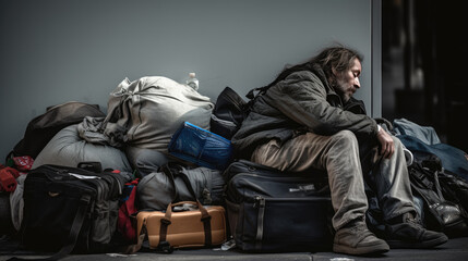Fototapeta na wymiar Homeless man on a city street