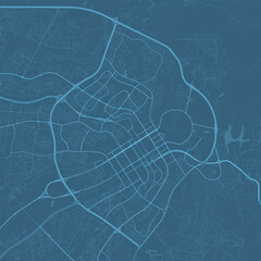 Detailed map poster of Abuja, Nigeria city, linear print map. Blue skyline urban panorama. Decorative graphic tourist map of Abuja territory.