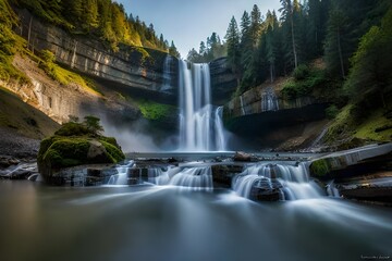stunning view of water fall from the rocks in jungle ai generated 