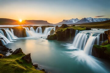 stunning view of water fall from the rocks in jungle ai generated 