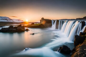 stunning view of water fall from the rocks in jungle ai generated 