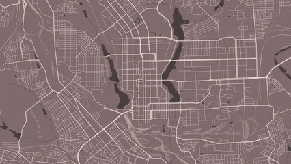 Background Donetsk map, Ukraine, red city poster. Vector map with roads and water. Widescreen proportion, flat design roadmap.