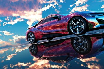 Fototapeta na wymiar glossy car surface reflecting the sky
