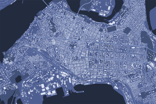 Blue Mykolaiv map, Ukraine, detailed municipality map, skyline panorama. Decorative graphic tourist map of Mykolaiv territory. Vector illustration.