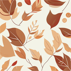 Seamless pattern with autumn leaves on beige background. 