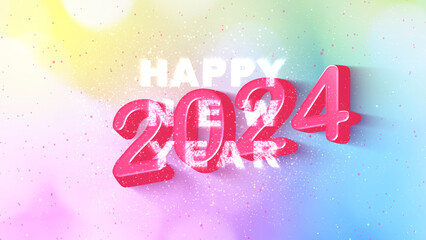 countdown Happy new year 2023 to 2024 with pastel colorful bokeh blur and firework illustration. graphic design simple element decoration modern luxury cute sweet background.Video shine snow magic