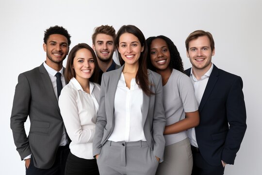 A Multi Cultural Business Team Stood Together On White Background