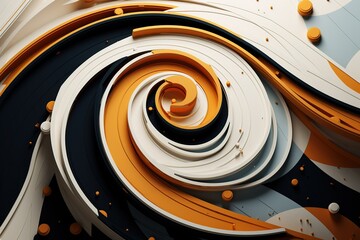 Abstract background with spiral circles in yellow, black and white colors
