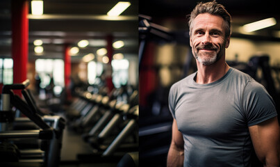 Portrait of man working out gym fitness, fitness concept. Healthy lifestyle with fitness gym and healthy life .