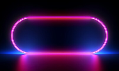 3d render, glowing pink blue neon lines, rounded geometric blank frame, isolated on black background. Ultraviolet spectrum. Cyber space. Abstract futuristic, Generative AI