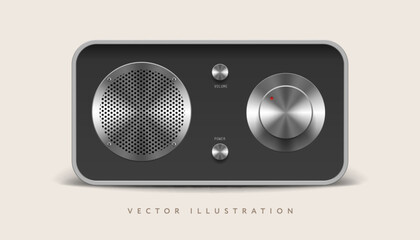 Black vintage style wireless speaker mockup, front view. Retro style realistic
