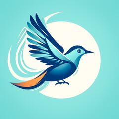 Fototapeta premium Simple blue bird logo design, generative AI.