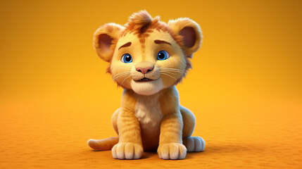 cute lion cub baby illustration 3d rendered, generative AI