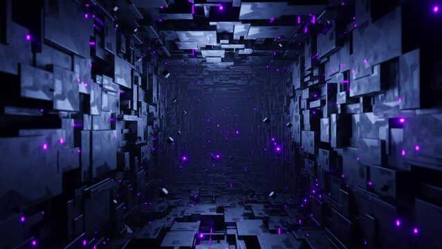 Seamless loop motion graphic of flying into square tech tunnel