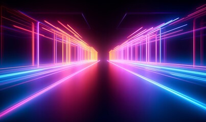 3d render, abstract neon background with colorful glowing lines. Virtual reality, Generative AI