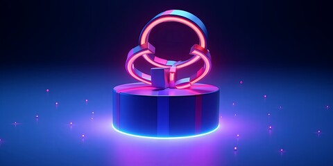 3d render, neon ring and gift box levitate over blue background. Futuristic Christmas ornament concept, festive minimalist wallpaper, Generative AI