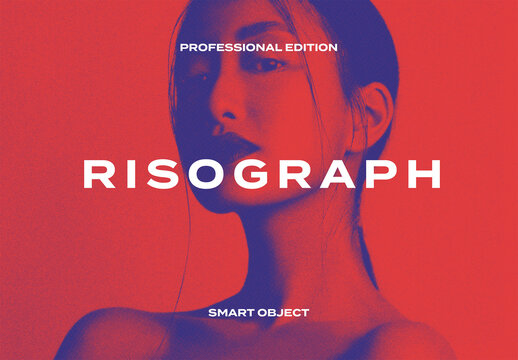 Risograph Photo Effect Mockup Template Paper Texture Overlay Print