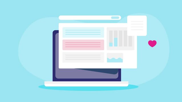 Online business performance analysis, Marketing data and chart, using SEO software tool for website traffic and search engine ranking, laptop screen display, video animation. 