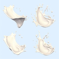 Set of dairy cream or milk splashes. 3d illustration, Generative AI