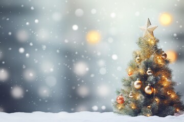 Christmas and New Year background with bokeh lights.Generative Ai