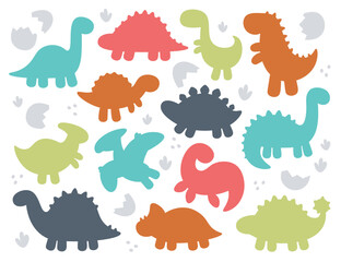 Baby dinosaur colorful silhouettes vector illustration jurassic period monster printable element set