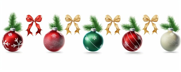 3d render, set of traditional Christmas ornaments and decorations. Winter holiday clip art isolated on white background. Collection of festive, Generative AI