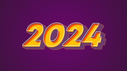 3d Typography number 2024 orange isolated on dark purple background. Design banner posters, stickers, cards 2024. Suitable as printed images on diary covers, t shirts, mugs, etc.