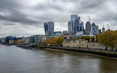 Daytime view of the skyscrapers of the city of London