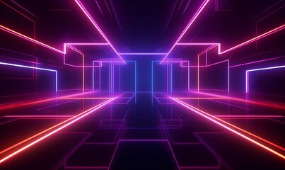 3d render, abstract geometric neon background, laser lines glowing in the dark, futuristic wallpaper, Generative AI - obrazy, fototapety, plakaty