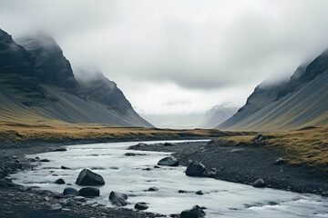 Majestic Icelandic Mountains and Glacial River