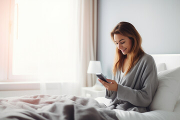 Woman on Bed with Her Cellphone