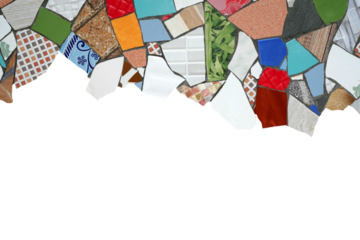 A wall made of colorful broken ceramic shards.It is a beautiful work of art..