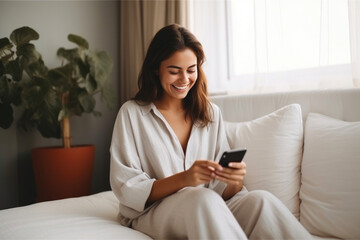 Woman with Smartphone in Bed