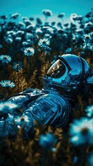 Dead astronaut in the flower field