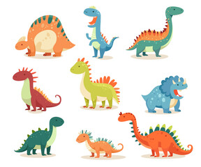 Isolated set of colorful funny baby dinosaurs cartoon jurassic mascot character vector illustration © Mykola Syvak