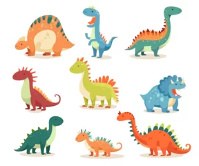 Papier Peint photo Dragon Isolated set of colorful funny baby dinosaurs cartoon jurassic mascot character vector illustration