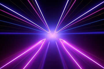 3d render, ultraviolet neon star shape, glowing lines, portal, tunnel, virtual reality, abstract fashion background, violet neon lights, arch, pink blue spectrum vibrant colors, laser, Generative AI