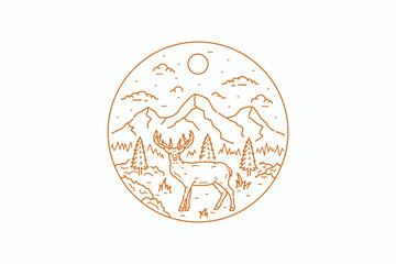 Deer Wildlife Mountain Forest Abstract Illustration Logo Badge