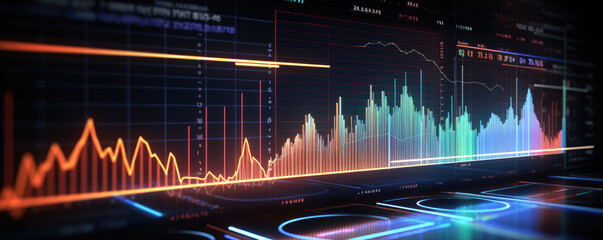 Futuristic graph and chart hologram. Abstract holographic chart, graph and data background. 