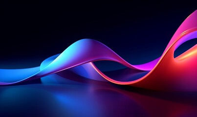 3d render, simple neon background, abstract wallpaper with wavy ribbon, colorful gradient, Generative AI