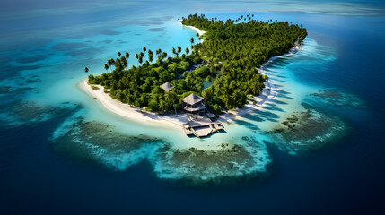 Discover the idyllic charm of a secluded tropical island from the sky. The detailed photography...