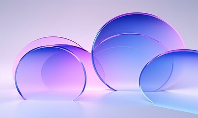 3d render, abstract geometric background, translucent glass with violet blue gradient, simple round flat shapes, Generative AI