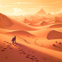 Silhouette of a cat walking in the desert at sunset, generative AI.