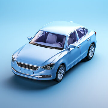 3D model a blue modern car, isometric illustration, render from blender in minimalism style, high quality details, isolated on white background.