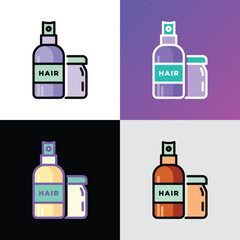Hair care thin line icon. Cosmetic treatments in glass bottle with spray. Modern vector illustration for beauty shop.